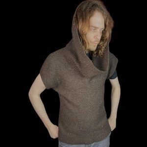 Vintage Wide Collar Brown Sweater Medium Short Sleeve Sweatshirt